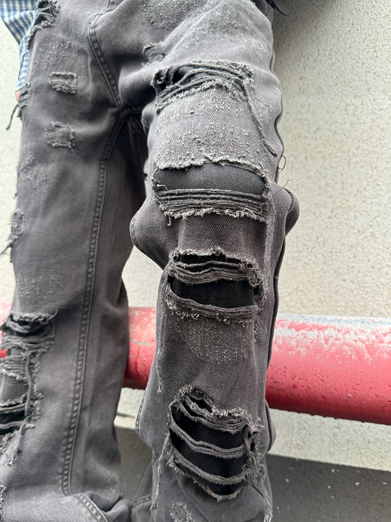 Embroidery Patch Damage Dye Straight Denim Jeans WN21161