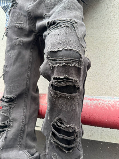 Embroidery Patch Damage Dye Straight Denim Jeans WN21161