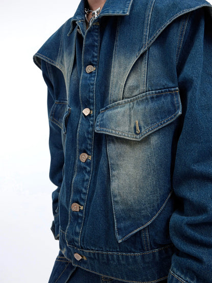 Double Layered Design Short Denim Jacket & Wide Leg Denim Jeans Setup WN5064