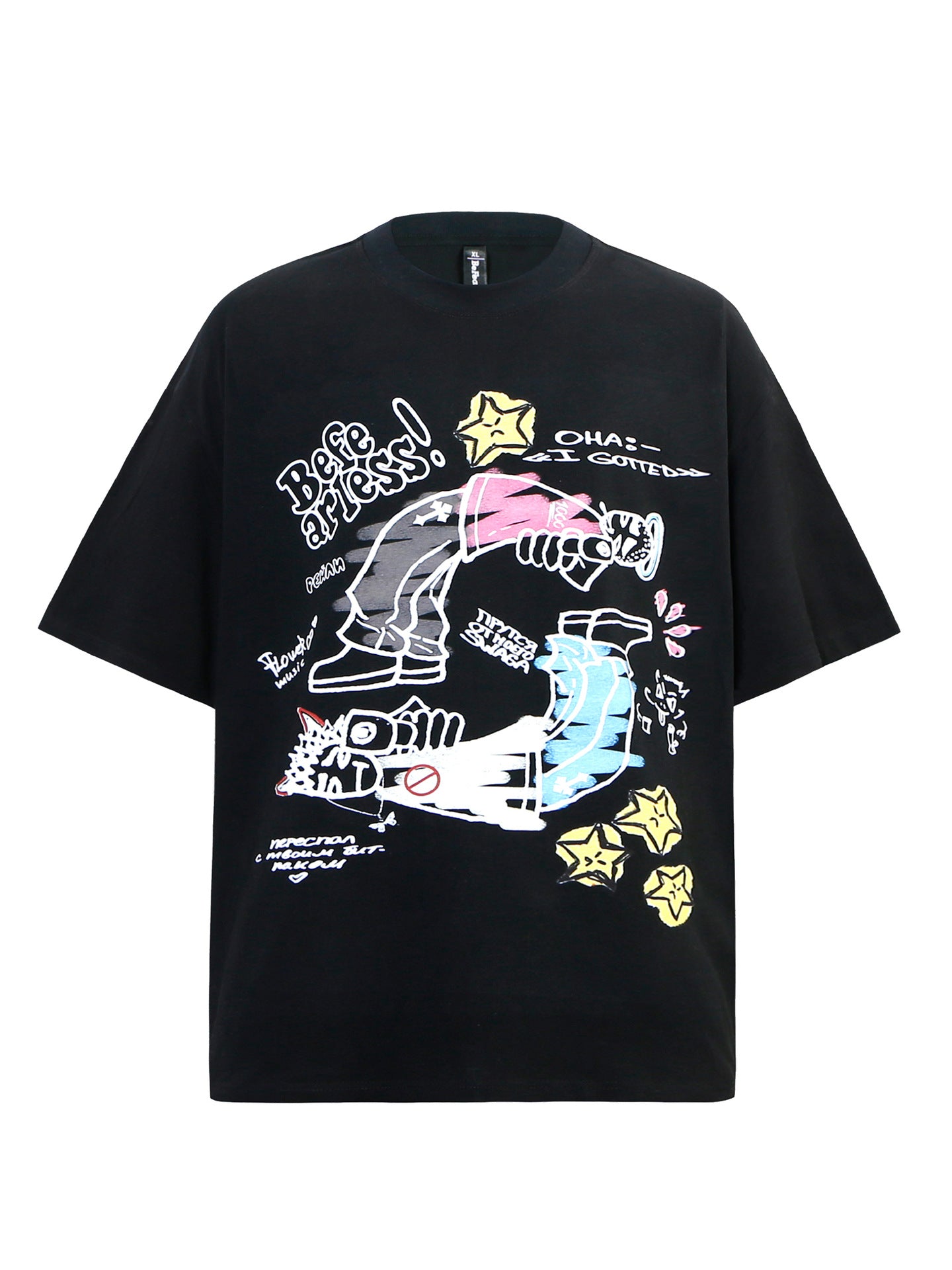 Graffiti Cartoon Print Oversize Short Sleeve T-Shirt WN26239