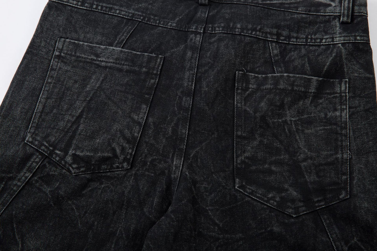 Washed Crinkle Button Fly Wide Leg Denim Jeans WN26144