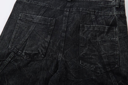 Washed Crinkle Button Fly Wide Leg Denim Jeans WN26144