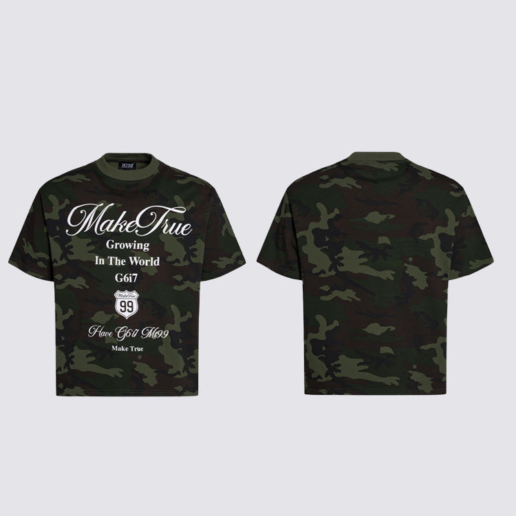 Camouflage Letter Graphic Short Sleeve T-Shirt WN28053