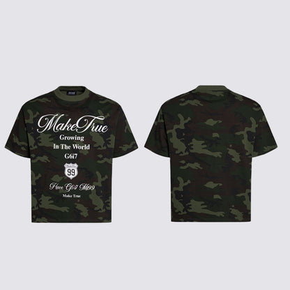 Camouflage Letter Graphic Short Sleeve T-Shirt WN28053