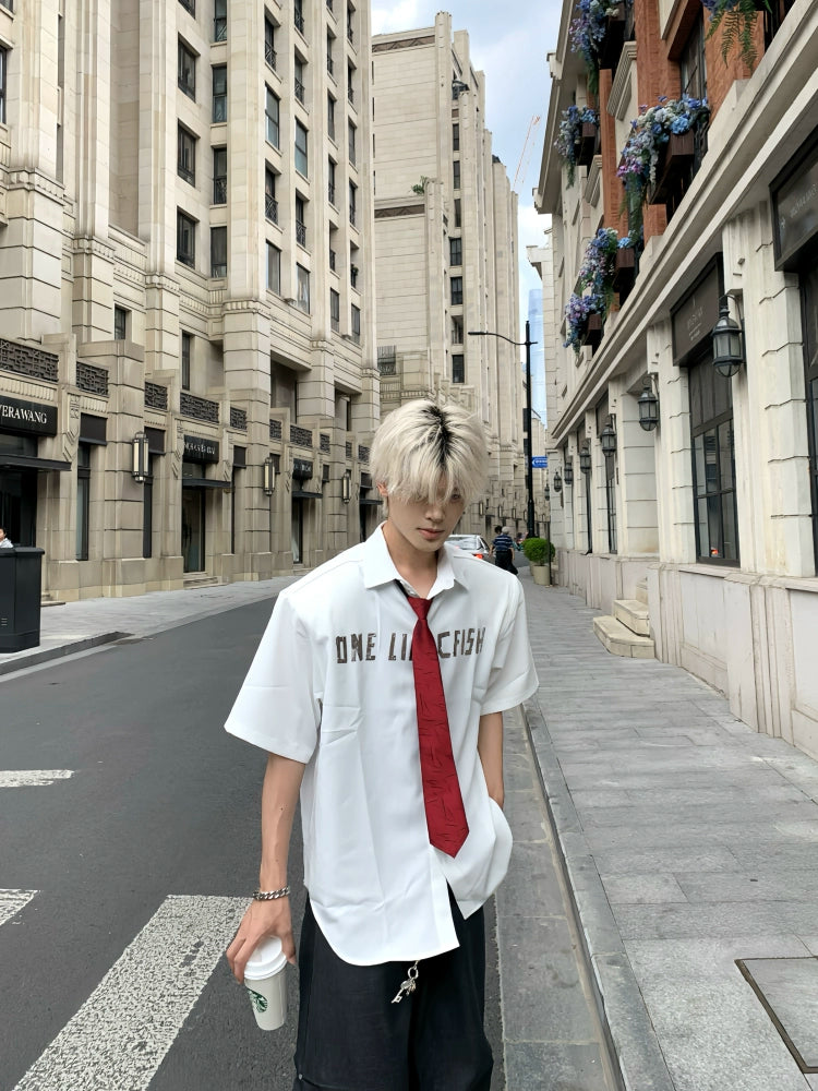 Letter Print Design Short Sleeve Shirt WN19799