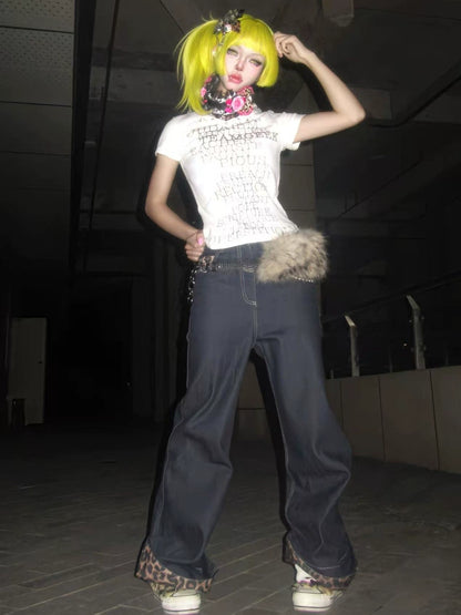 Leopard Flare Denim Jeans WN20893