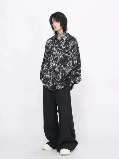 Bamboo Print Oversize Long Sleeve Shirt WN8711