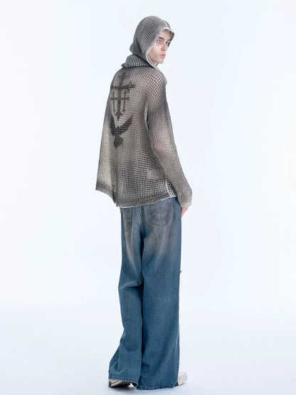 Hollow Hooded Knit Cardigan WN19015