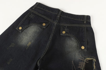 Damage Paint Graphic Wide Leg Denim Jeans WN28083
