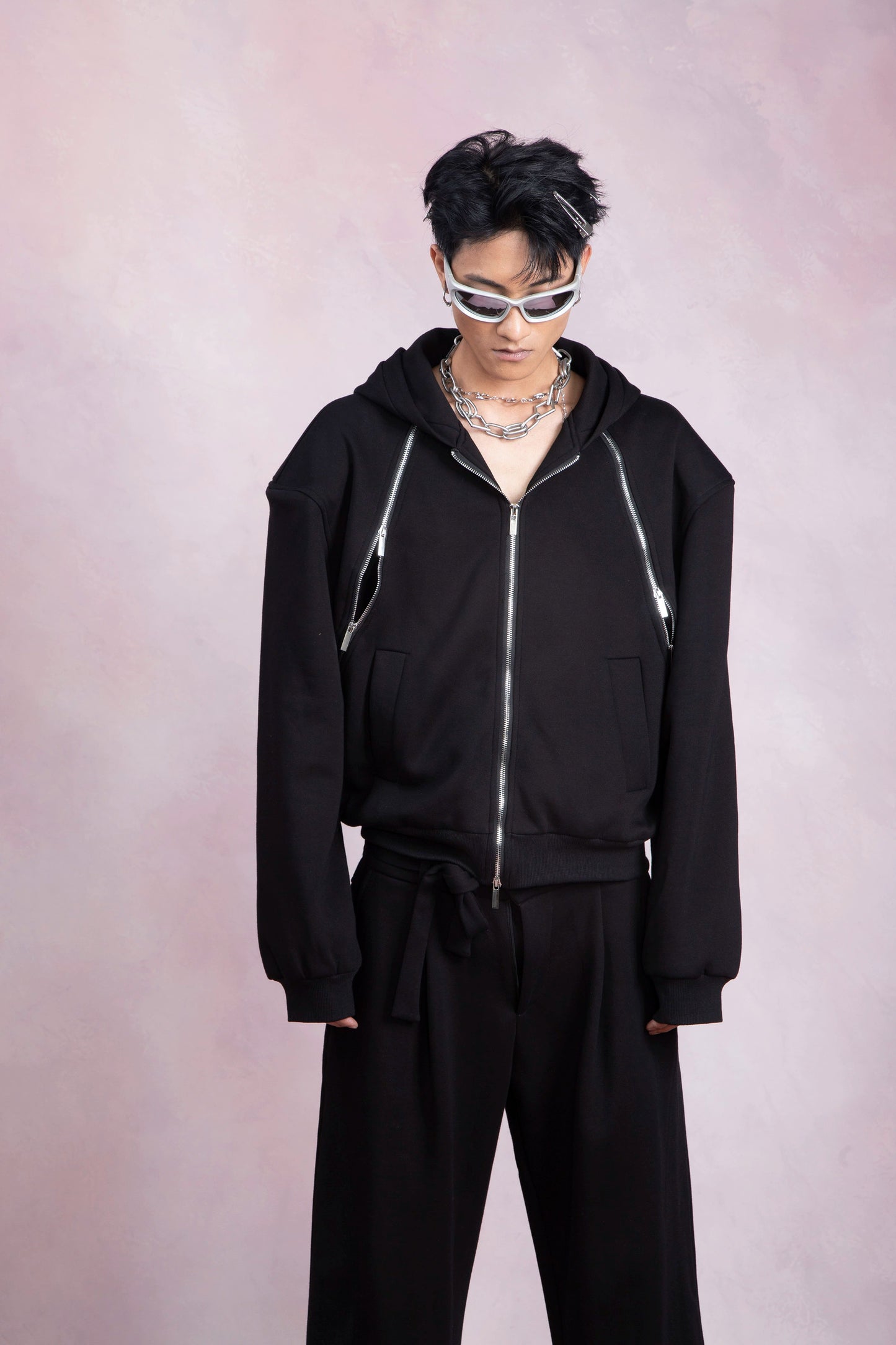 Double Zipper Hoodie & Wide-Leg Straight Sweatpants Setup WN9248