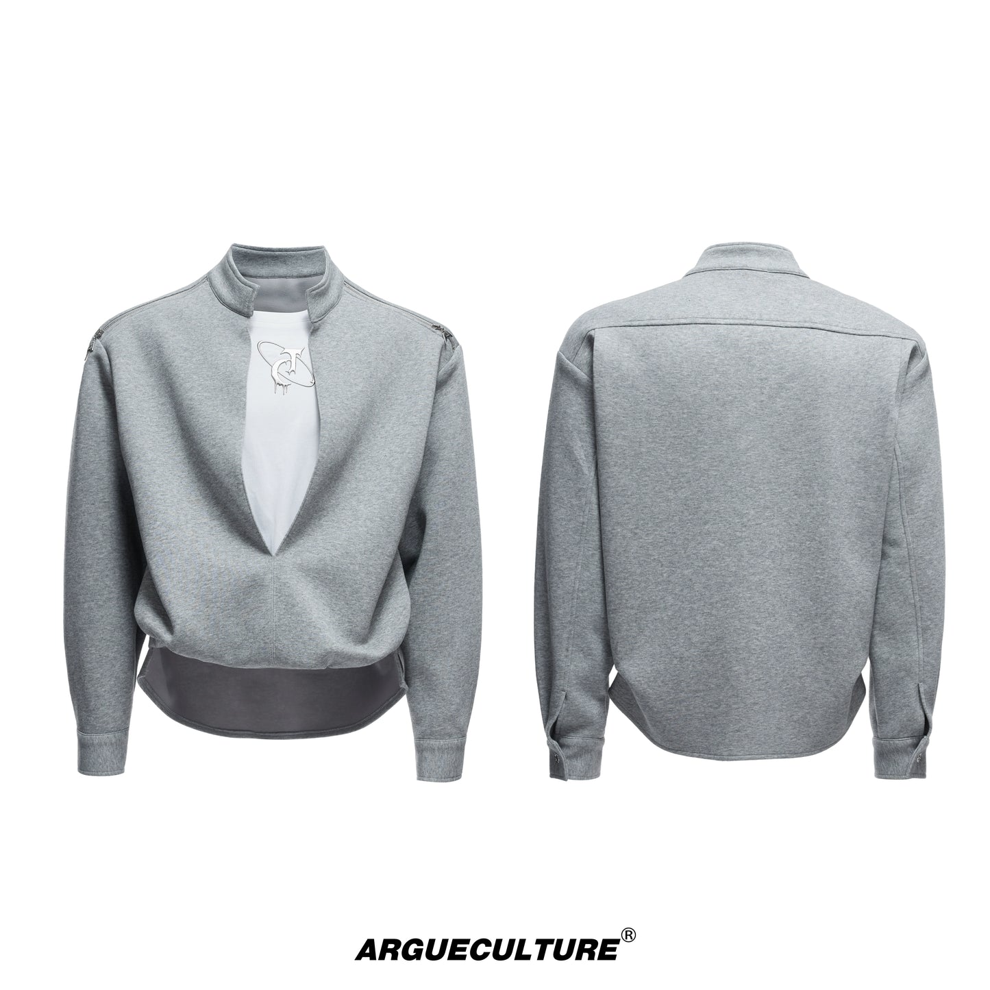 Fake Layered Zipper Design Sweatshirt & Wide Leg Sweatpants Setup WN20542