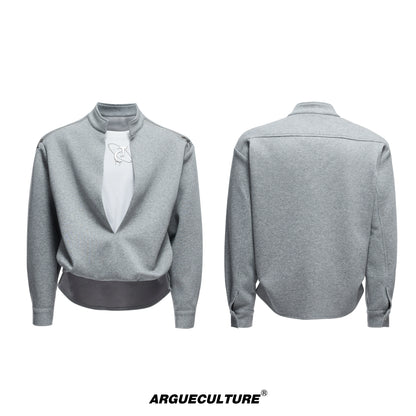 Fake Layered Zipper Design Sweatshirt & Wide Leg Sweatpants Setup WN20542