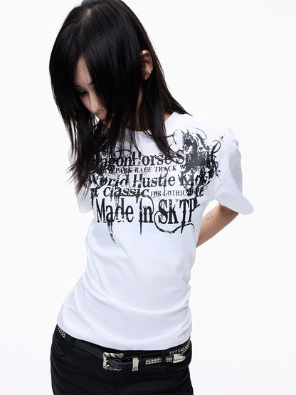 Letter Art Graphic Print Short Sleeve T-Shirt WN27259