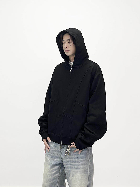 Deconstructed Double Zipper Short Length Oversize Hoodie WN24235