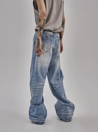 Washed Straight-Leg Wide Vintage Denim Jeans WN9904