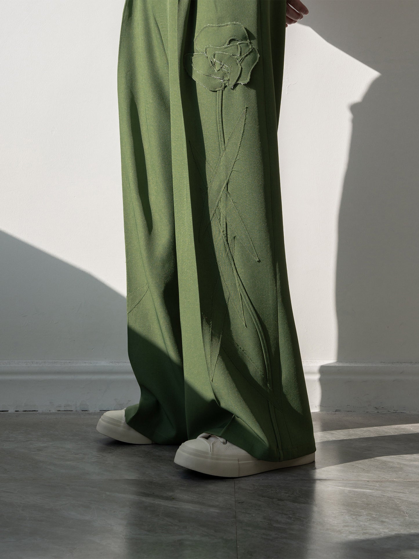 Patch Detail Draped Straight Trousers WN23845