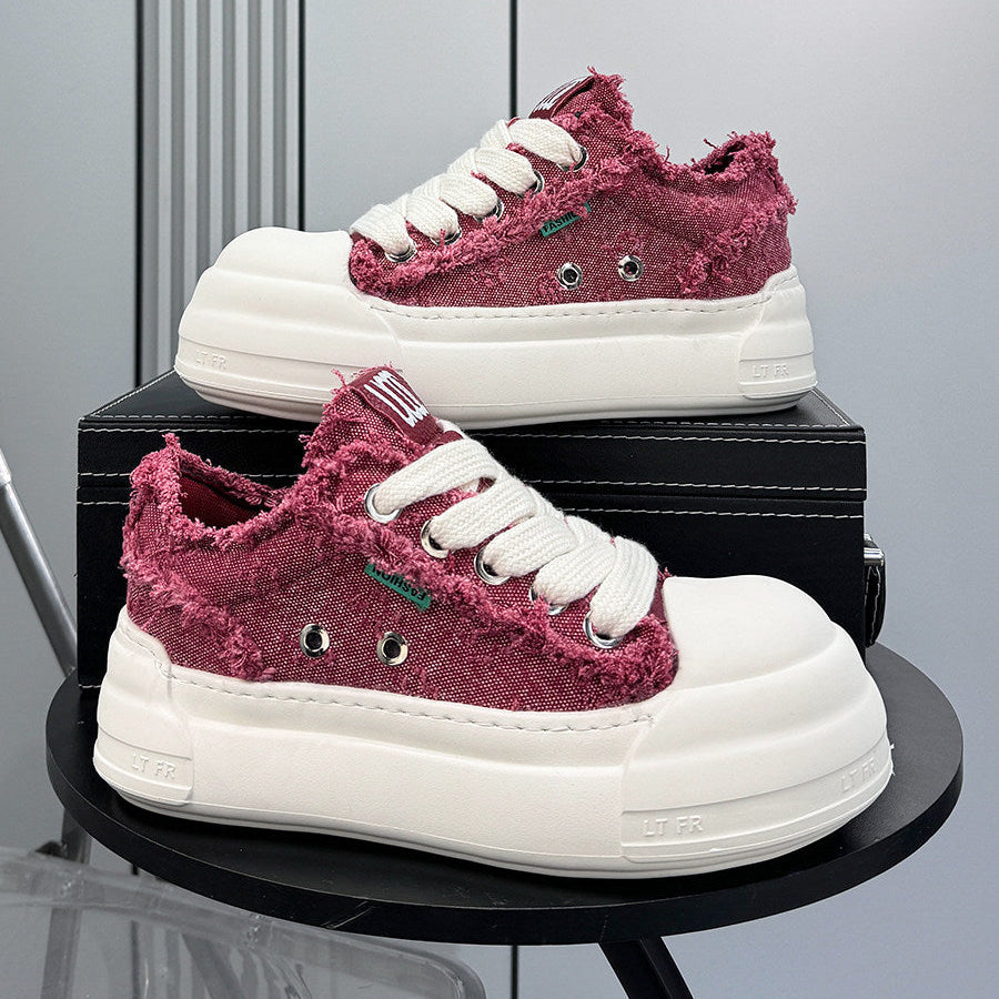 Chunky Platform Frayed Canvas Shell Toe Sneakers WN24840