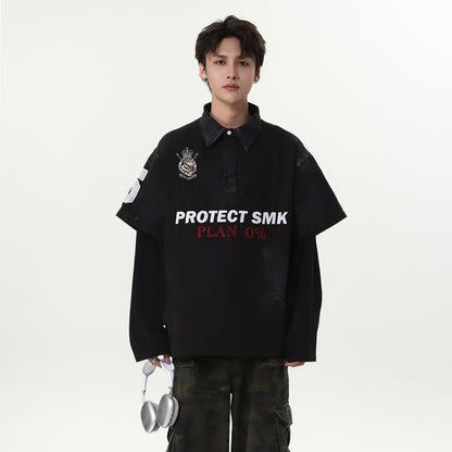 Dirty Washed Fake Layered Long Sleeve T-Shirt WN25805