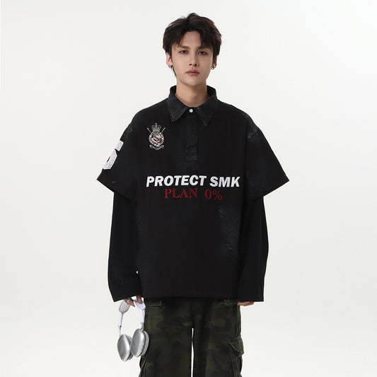 Dirty Washed Fake Layered Long Sleeve T-Shirt WN25805