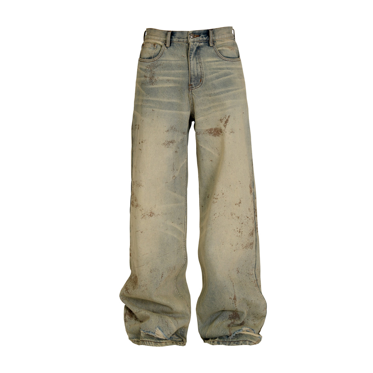 Wide Leg Mud Dye Damage Denim Jeans WN26632