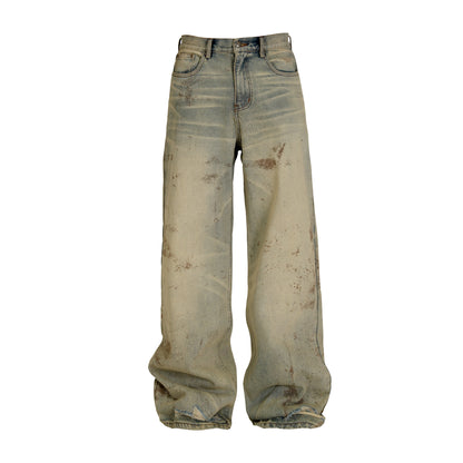 Wide Leg Mud Dye Damage Denim Jeans WN26632
