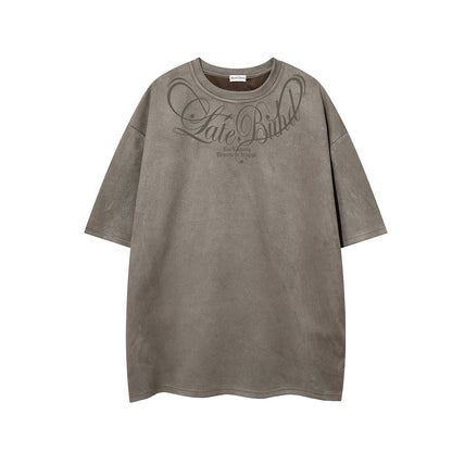 Suede Letter Print Short Sleeve T-Shirt WN25583