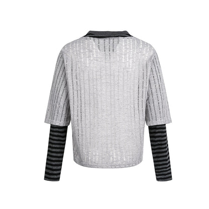 Stripe Fake Layered Graphic Long Sleeve T-Shirt WN25494