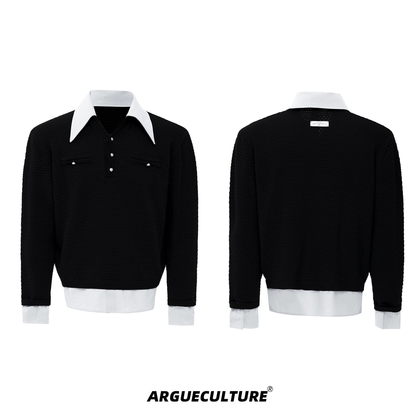 Fake Layered Contrast-Collar Splicing Knit Sweater WN21224