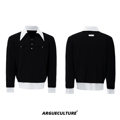 Fake Layered Contrast-Collar Splicing Knit Sweater WN21224