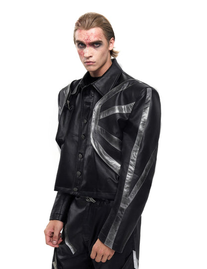 Patchwork Oversize PU Leather Jacket & PU Leather Pants Setup WN20510