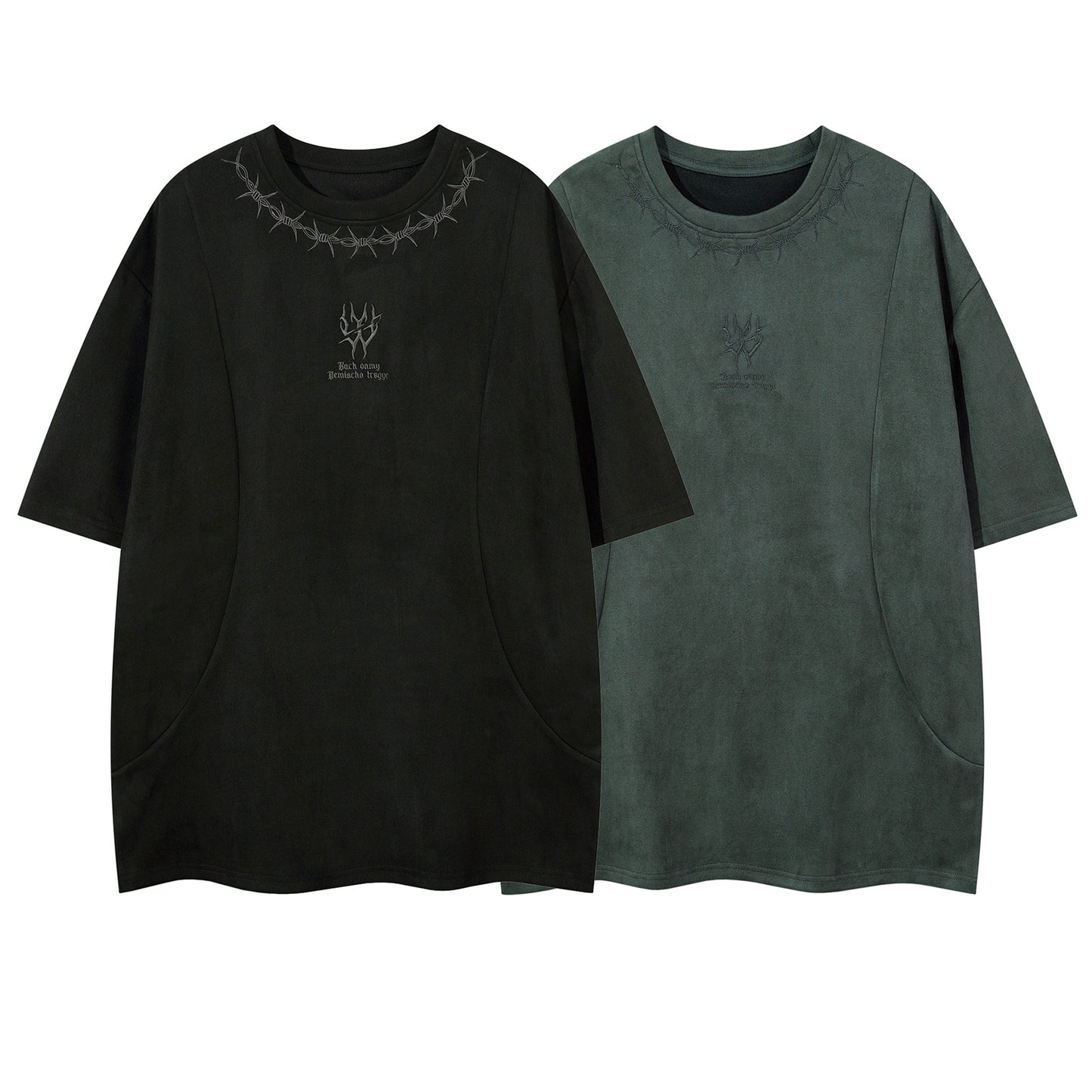 Thorn Embroidery Suede Oversize Short Sleeve T-Shirt WN16219