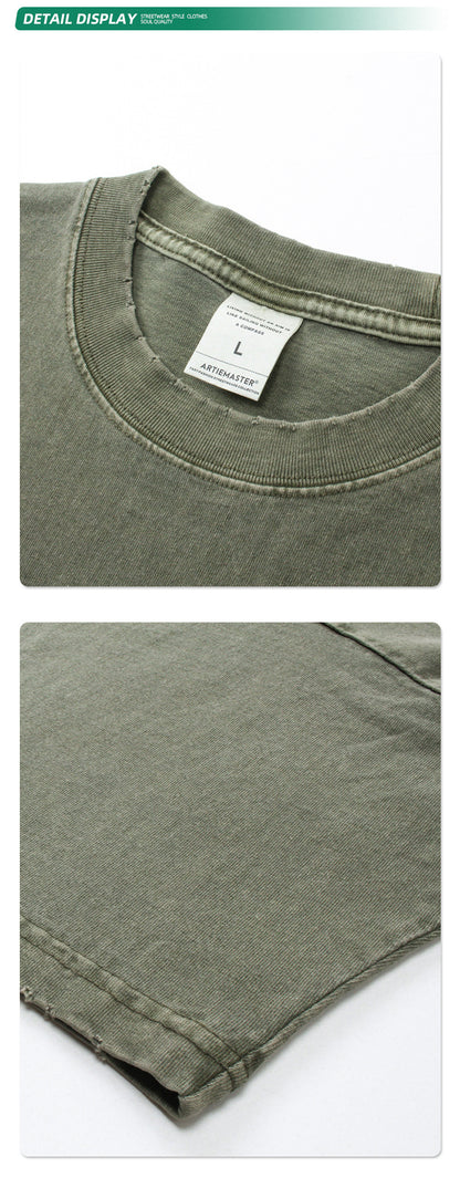 Washed Dyed Oversize Damage Short-sleeve T-shirt & Short Sweatpants Setup WN6630