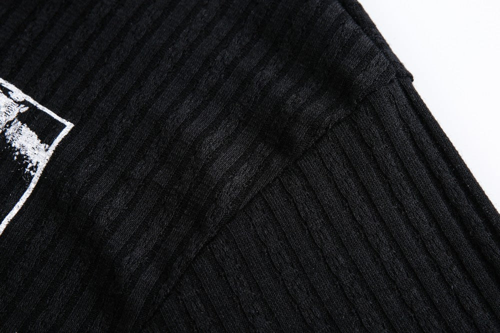 Ribbed Graphic Print Long Sleeve T-Shirt WN28073