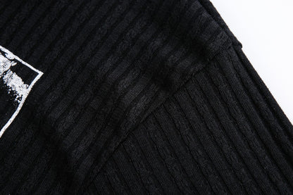 Ribbed Graphic Print Long Sleeve T-Shirt WN28073