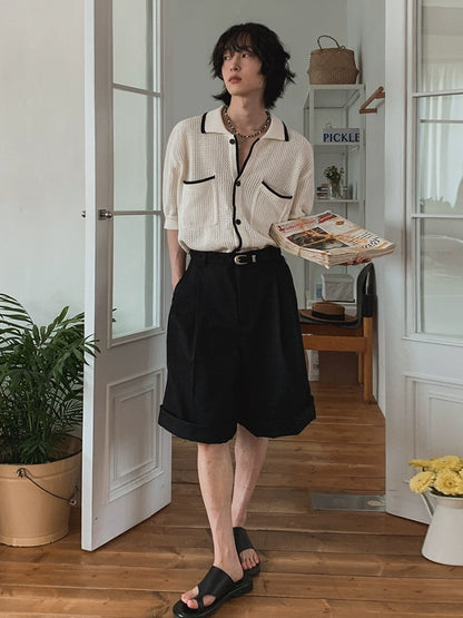 Two Color Design Oversize Knit Shirt WN20271