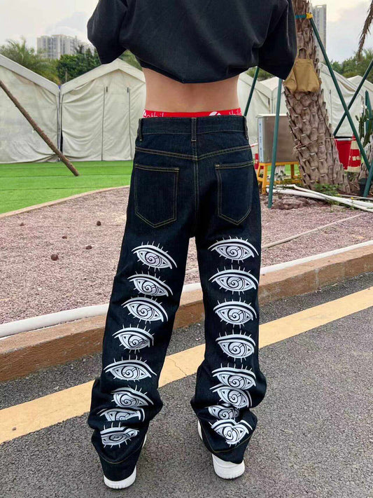 Eye Print Straight Denim Jeans WN24119
