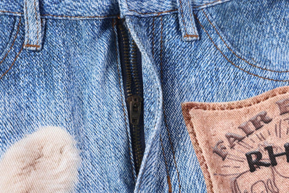 Washed 3D Character Print Wide Leg Denim Jeans WN25975