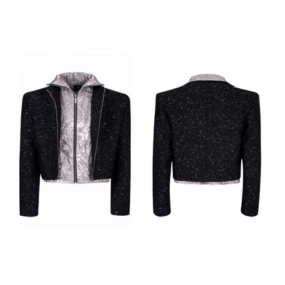 Fake Layered Stand Neck Short Jacket WN21763