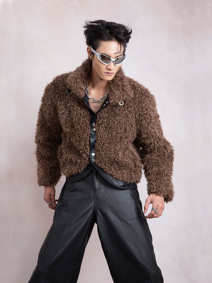 Patchwork Fake Fur PU Leather Jacket WN9272