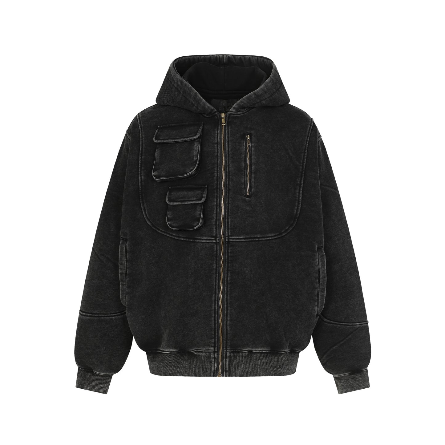 Heavyweight Dirty-Dye Pocket Design Zipper Hoodie WN21914