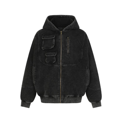 Heavyweight Dirty-Dye Pocket Design Zipper Hoodie WN21914
