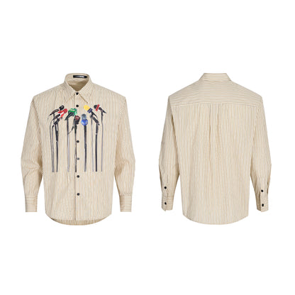 Striped Art Print Shoulder-Pad Long Sleeve Shirt WN21774