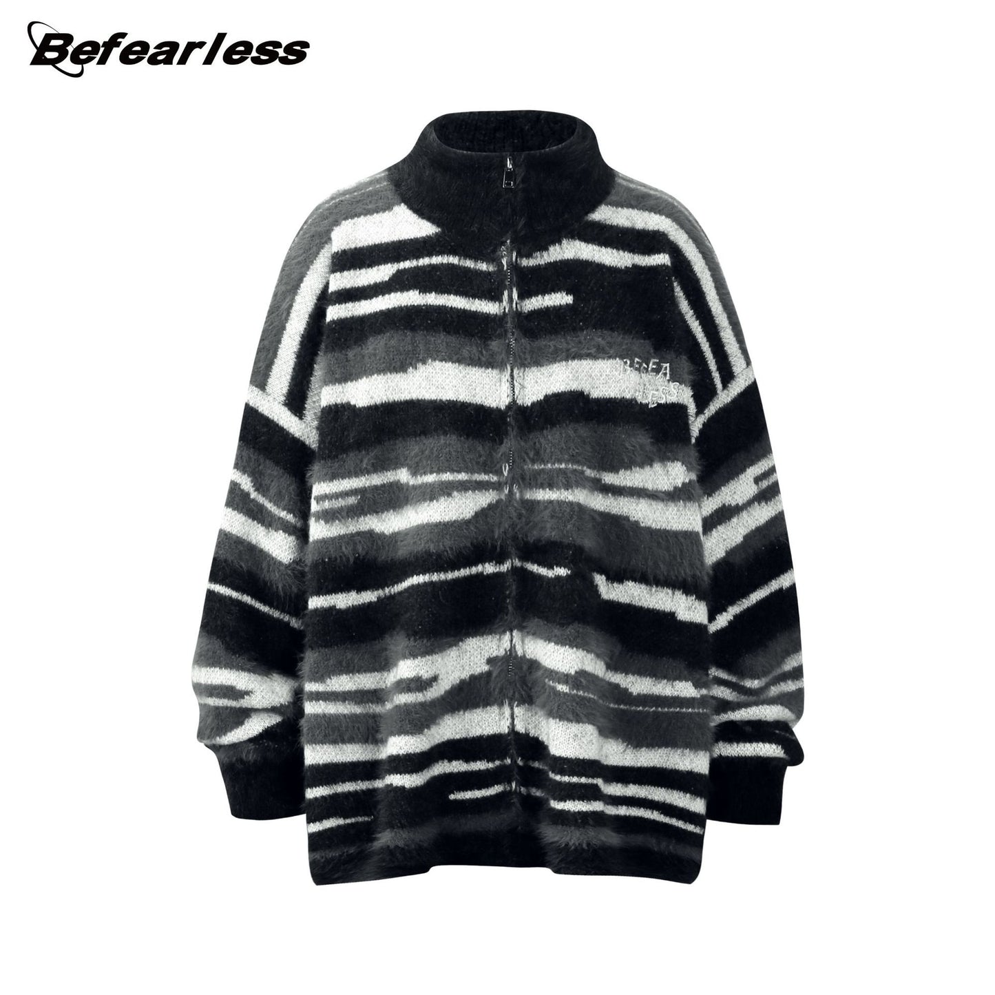 Mohair High-Neck Zip-Up Oversize Knit Cardigan WN26310