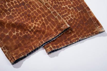 Reptile Print Wide Leg Denim Half Jeans WN28029