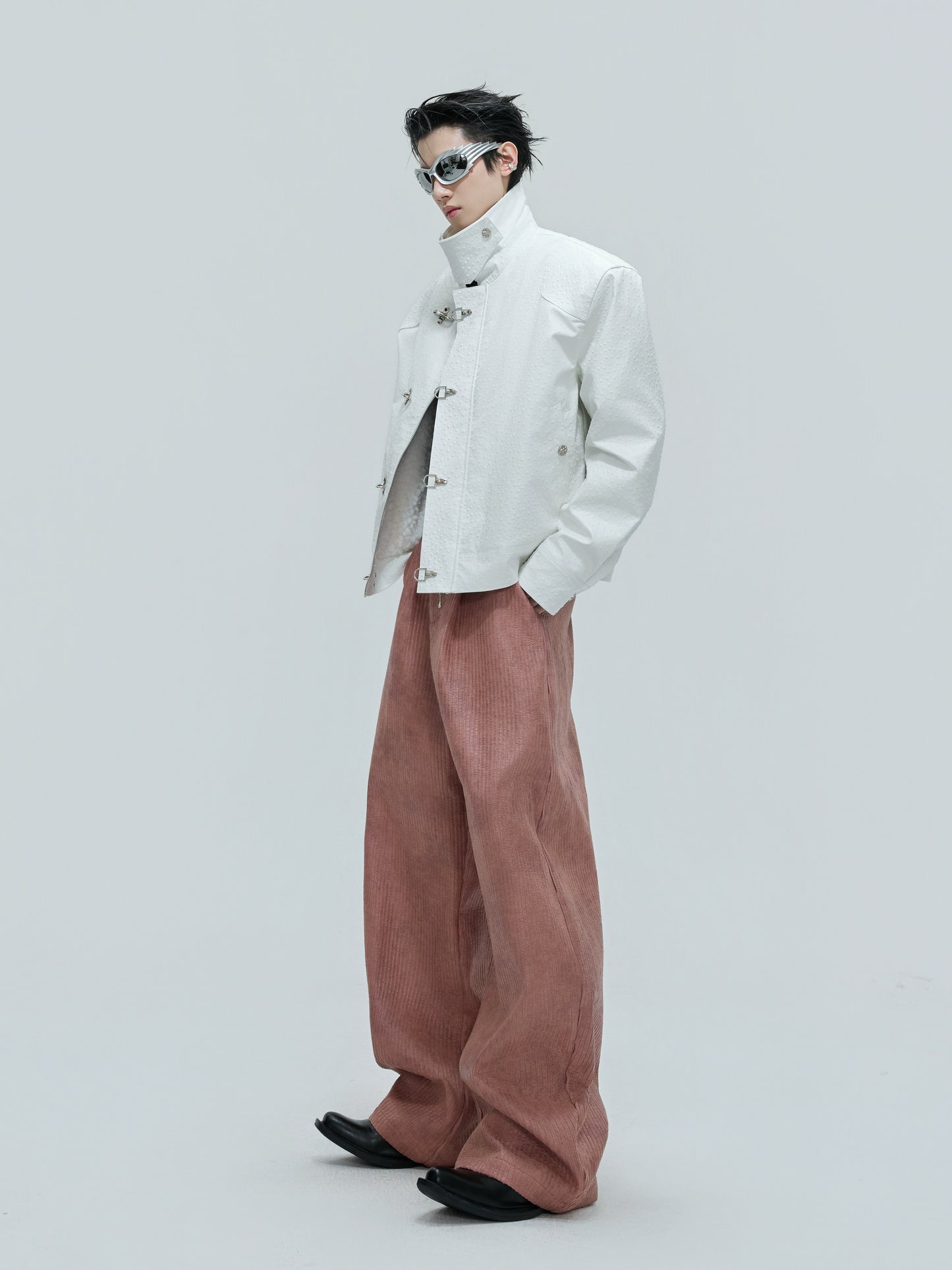 Waxed Textured PU Leather Wide Leg Pants WN21742