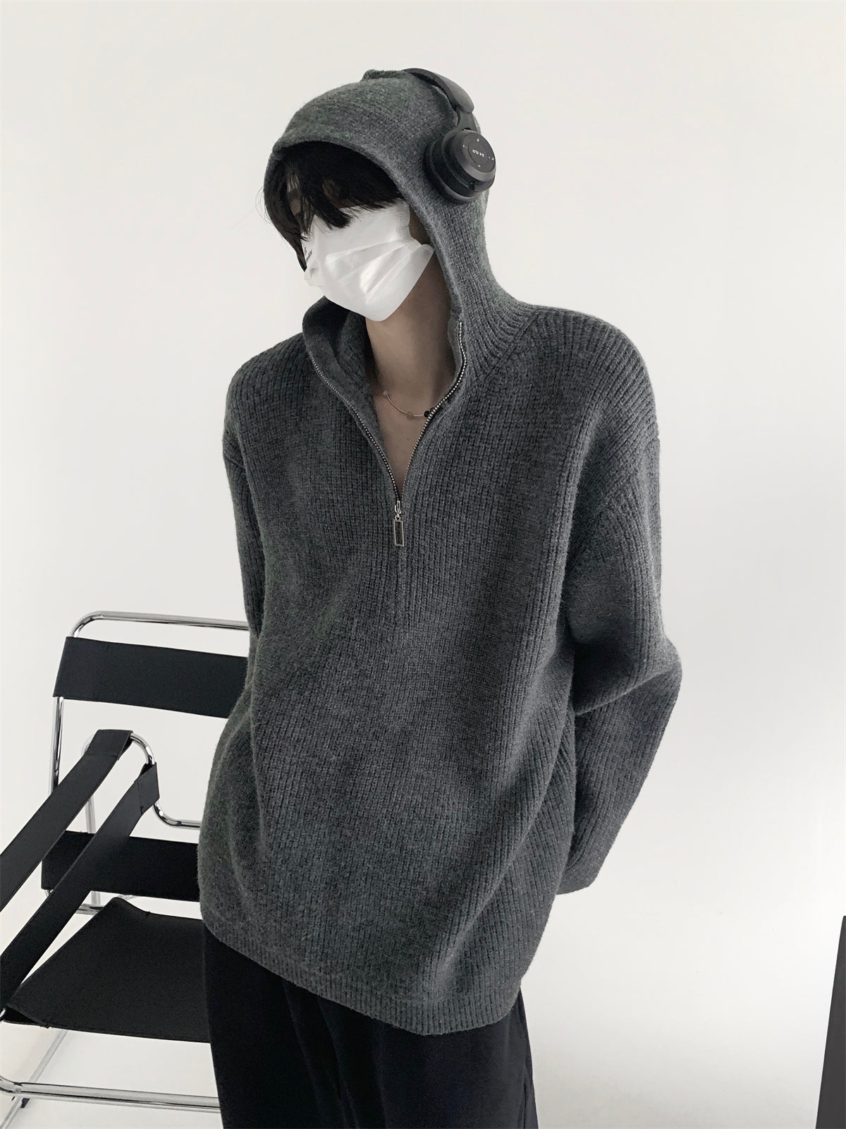 Oversize Zipper Knit Hoodie WN9133