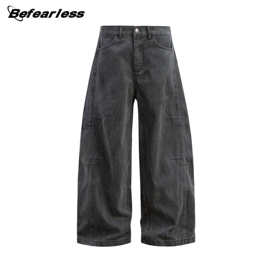 Washed Panel Wide Leg Denim Jeans WN26189