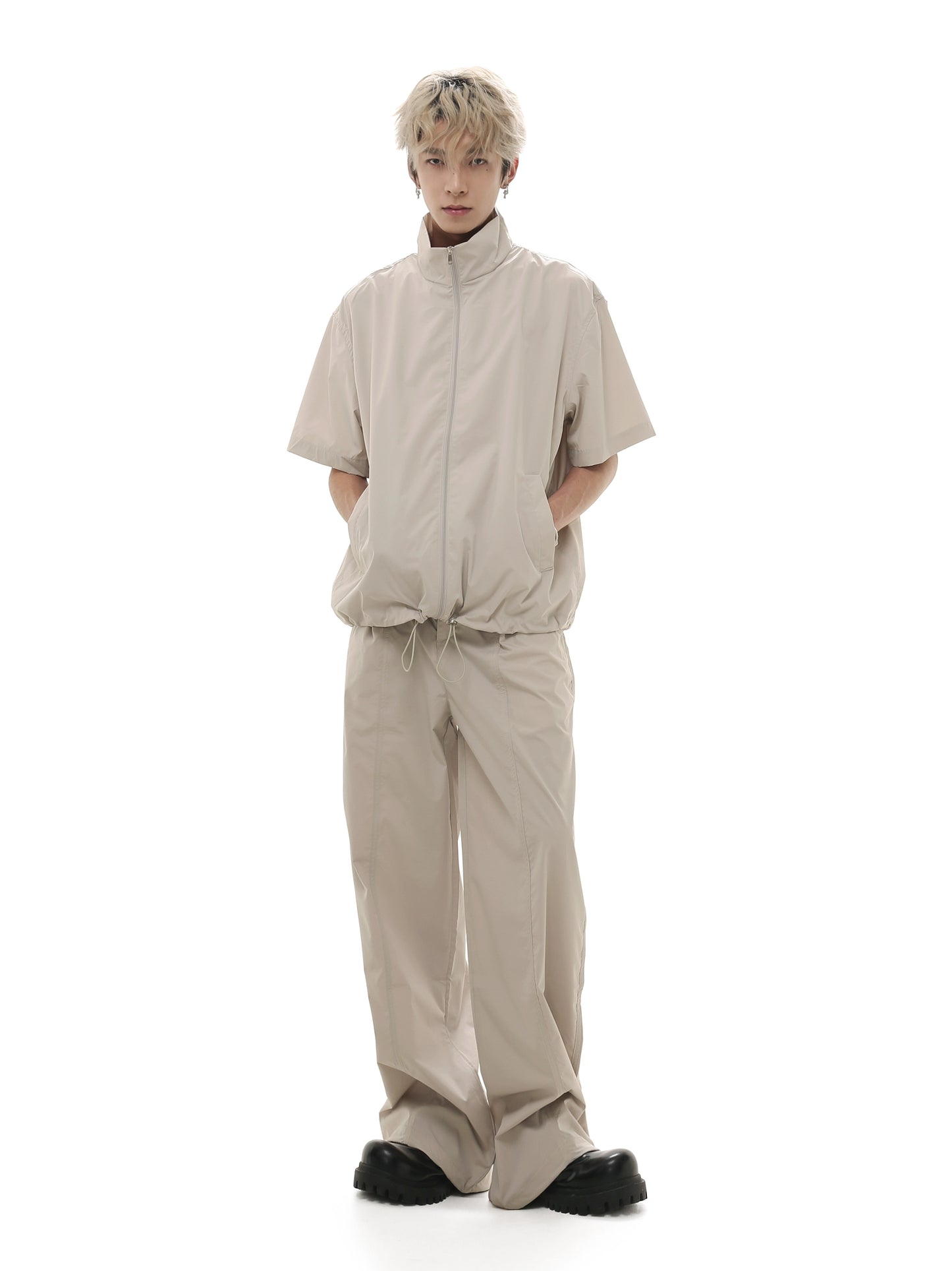 Oversize Sporty Zipper Shirt & Wide-Leg Sporty Pants Setup WN7969