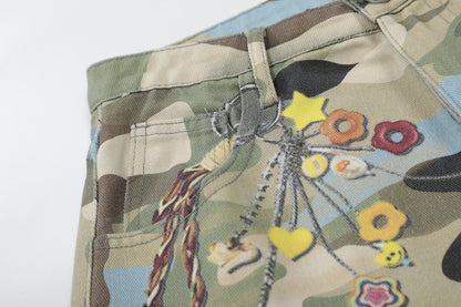 Camouflage Chain Charm Cropped Half Pants WN25539