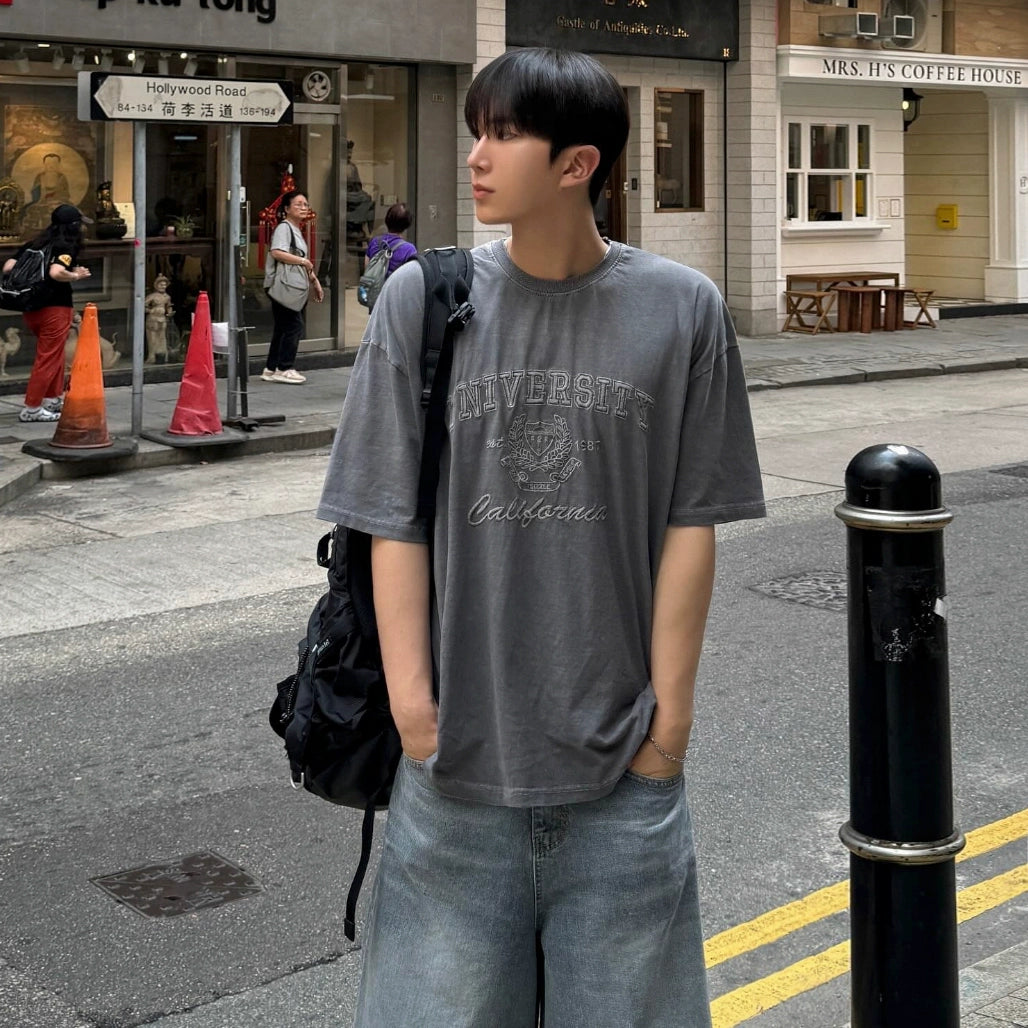 Graphic Letter Embroidery Oversize Short Sleeve T-Shirt WN20289